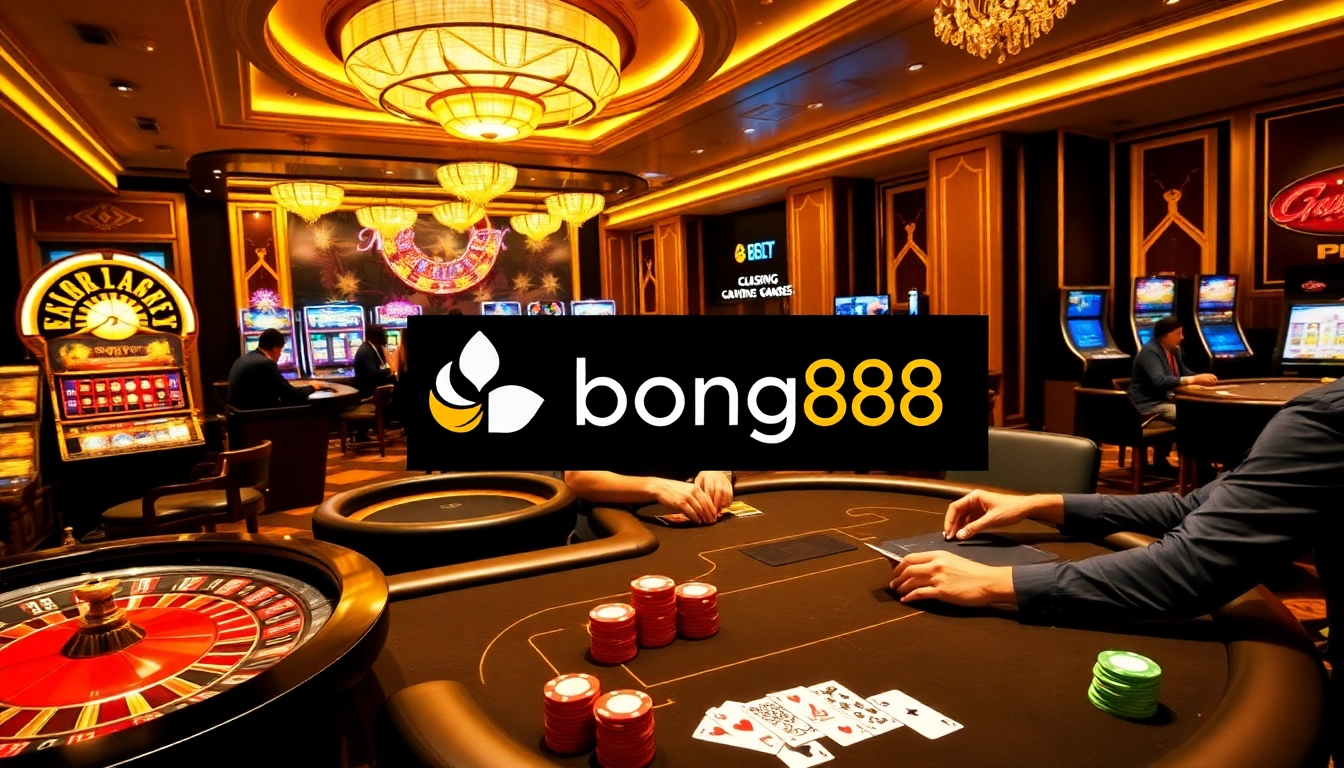 Bong88 users enjoying an exciting poker game with luxurious casino elements and vibrant atmosphere.