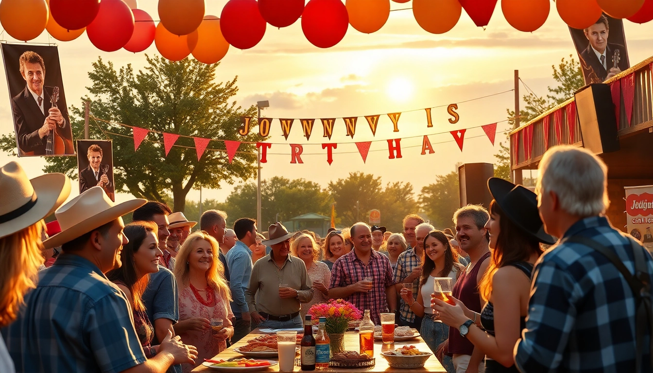 Joyful fans celebrating at the Johnny Cash birthday festival, embodying the spirit of johnnycashbirthday.com.