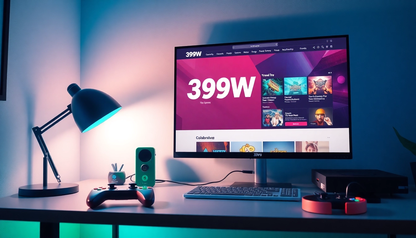 Engaging workspace showcasing the 399W online gaming platform with vibrant colors and interactive elements.