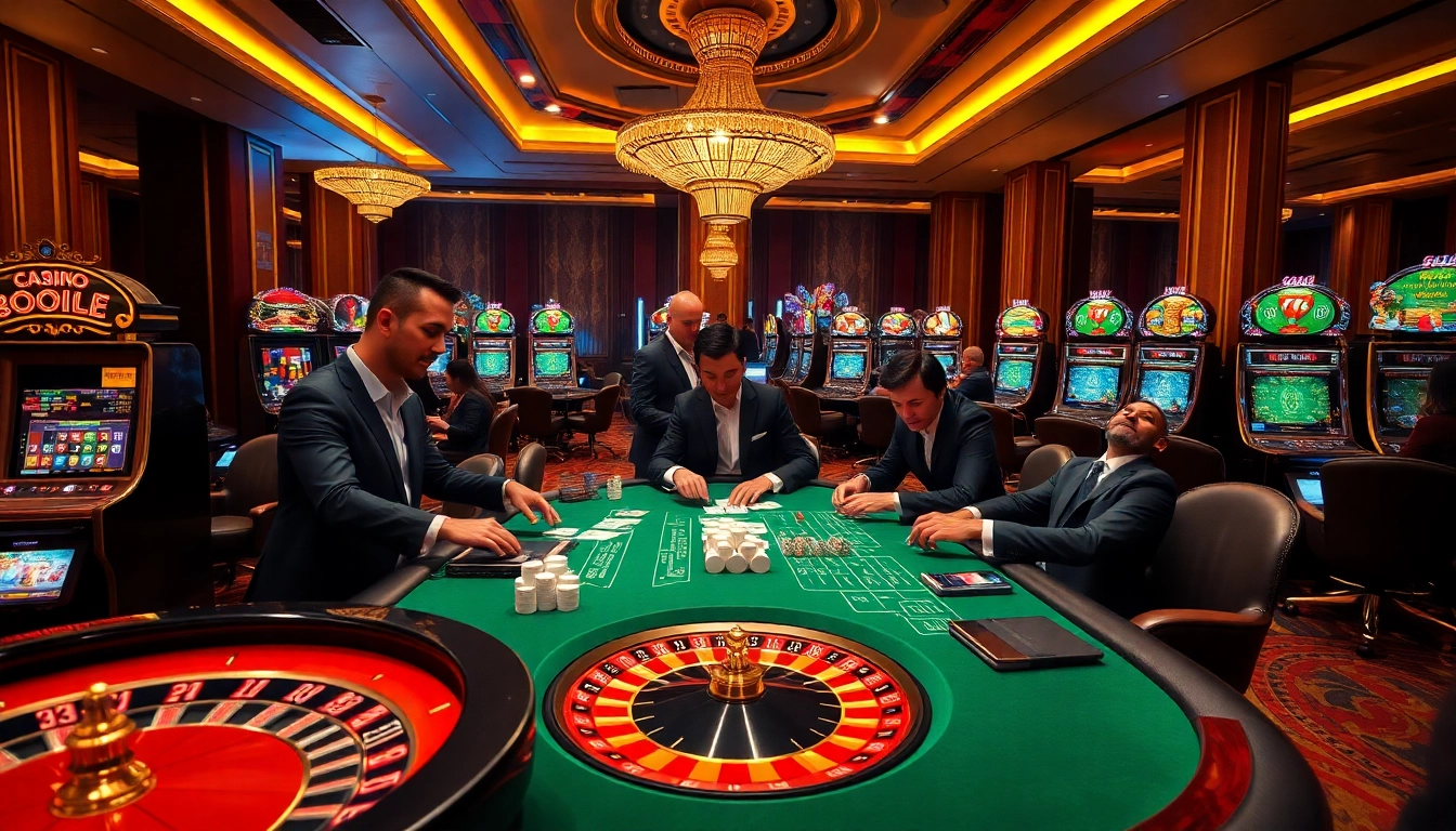 A professional poker game scene at dom88.us.com, featuring dealers and luxury tables that showcase the thrill of gambling.