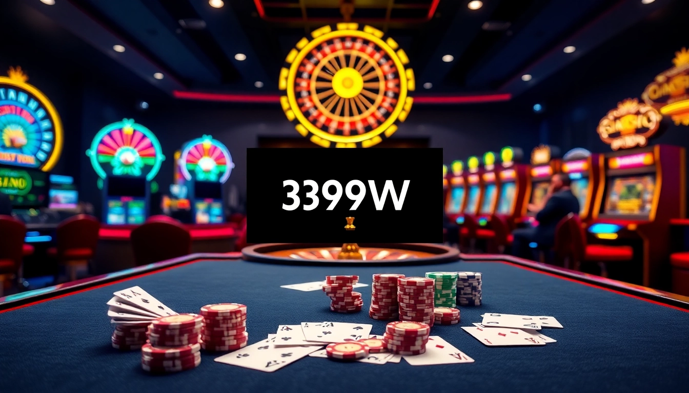 Experience the excitement of online gambling with 399W's luxurious casino setup featuring poker chips and roulette.