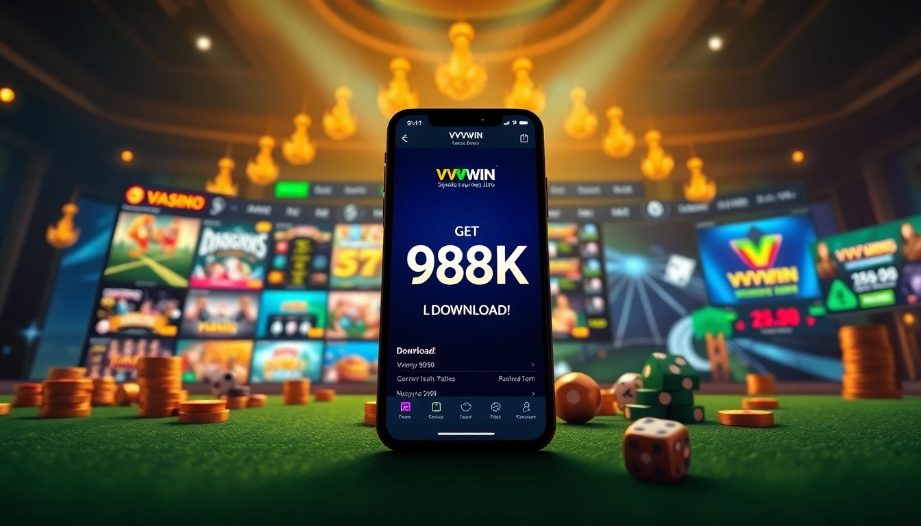 Engaging visual of vvvwin88.live showcasing online gambling options with vibrant colors and user-friendly app interface.