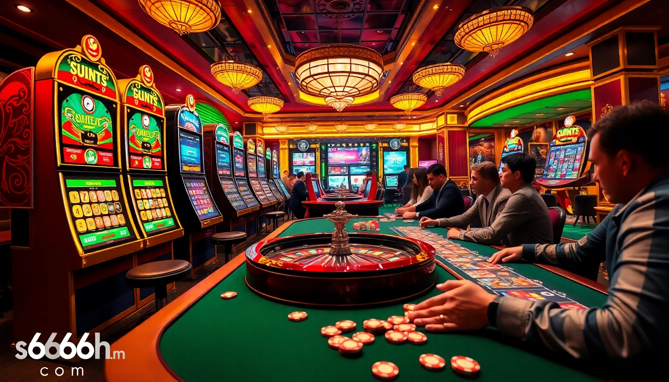 Experience high-stakes gaming at s666hn.com with vibrant casino visuals featuring tables and machines.