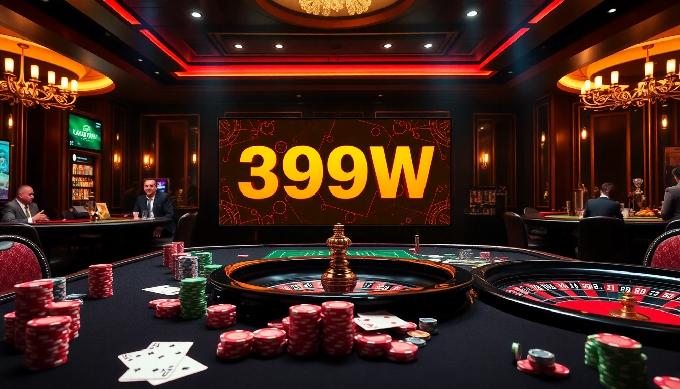Engage in thrilling online gaming with 399W at a luxurious casino table filled with chips and cards.